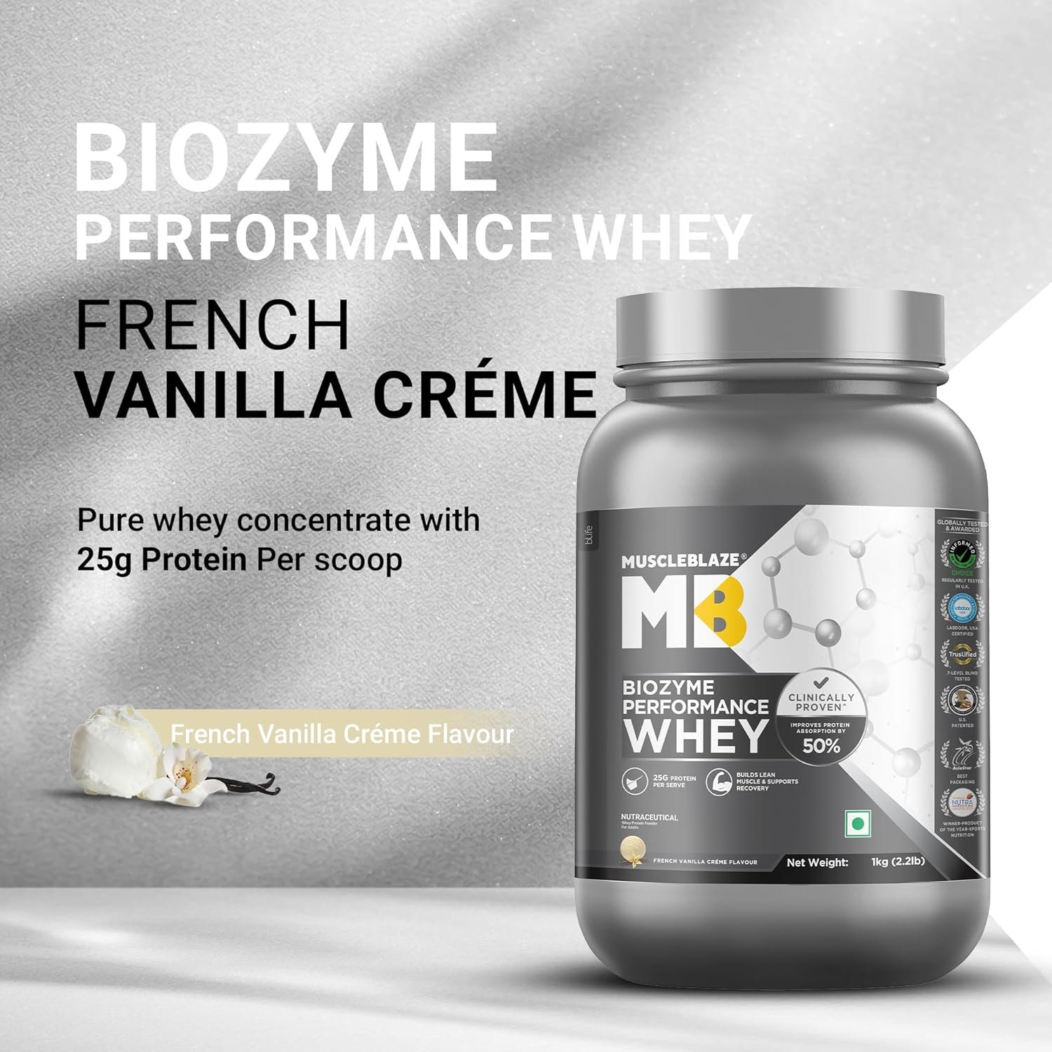 MuscleBlaze Biozyme Performance Whey Protein Powder, French Vanilla Creme - Image 2
