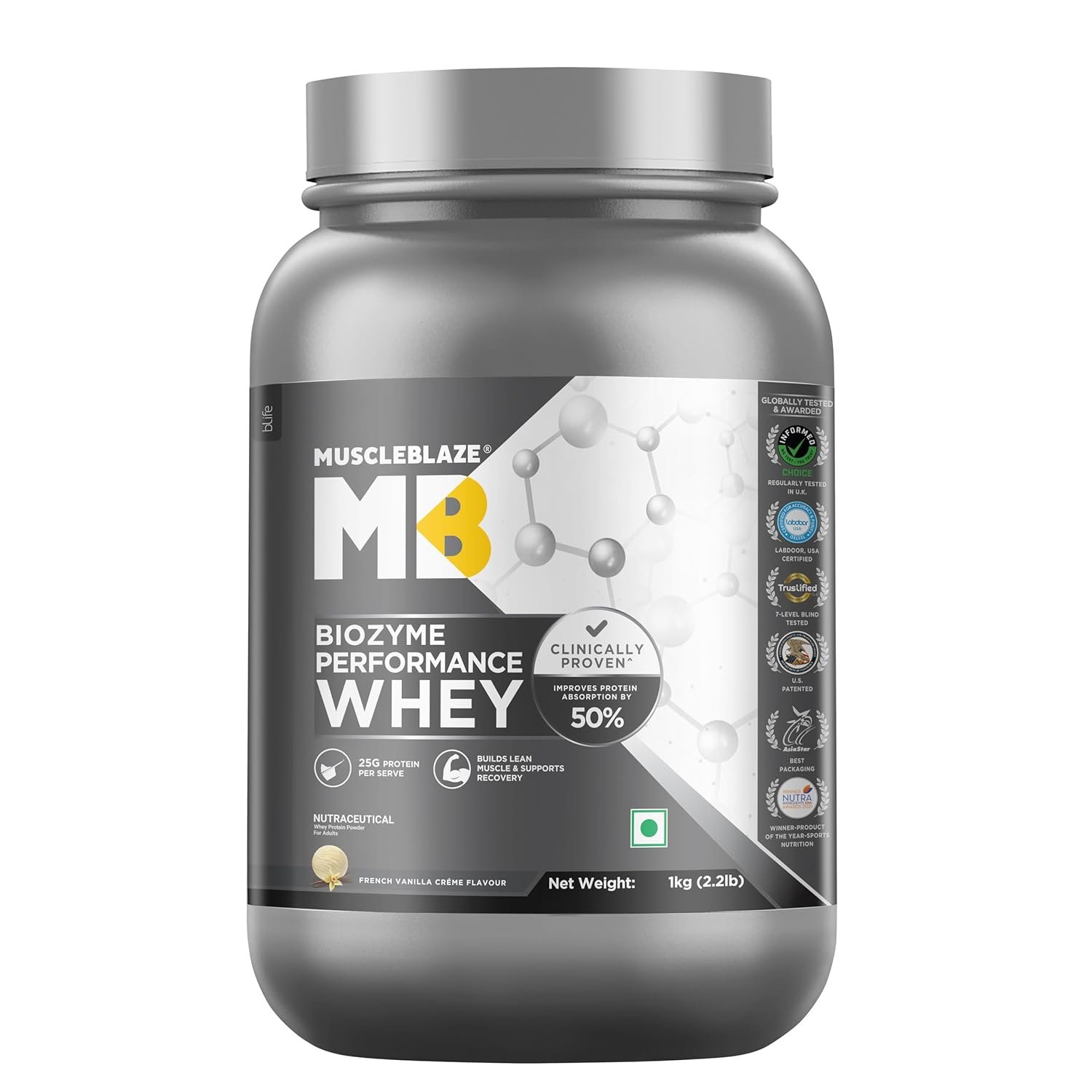 MuscleBlaze Biozyme Performance Whey Protein Powder, French Vanilla Creme
